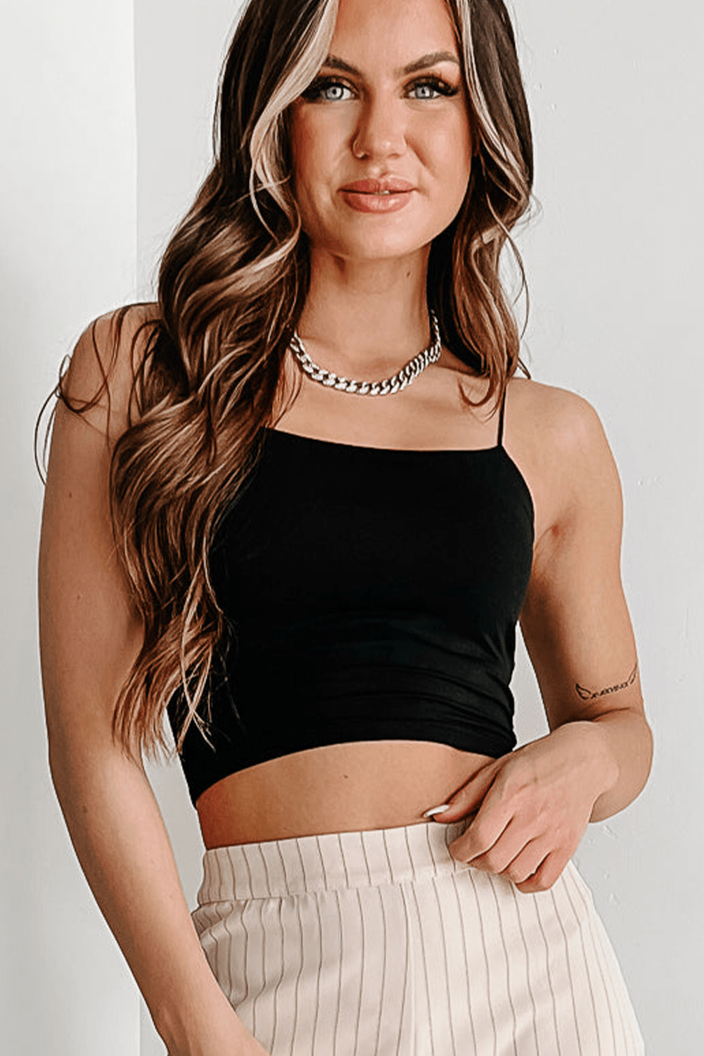 Black Spaghetti Strap Skinny Fit Cropped Tank Top - Chaelisa's New Jammies