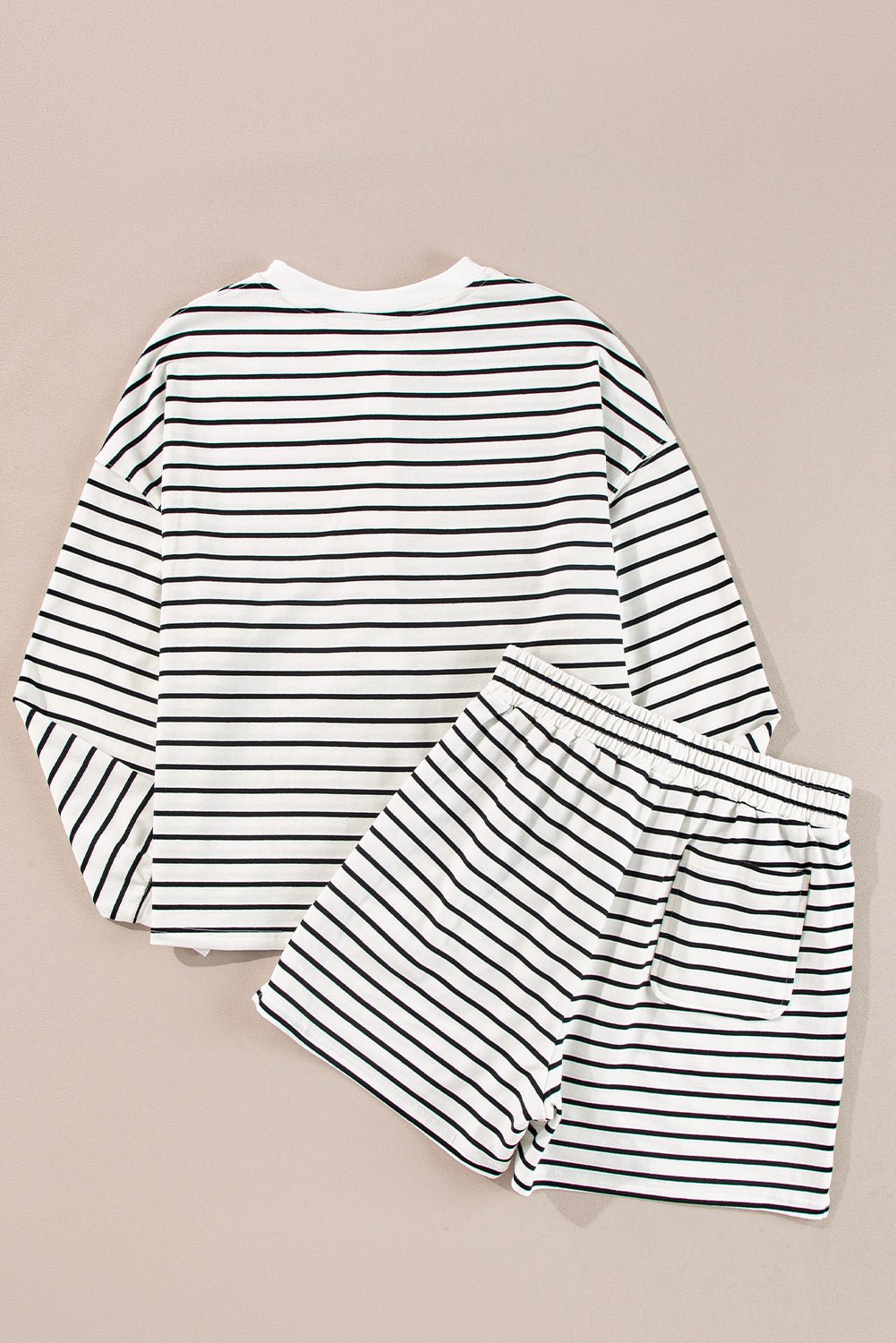Black white Stripes Printed Half Button Long Sleeve Top and Shorts Set - Chaelisa's New Jammies
