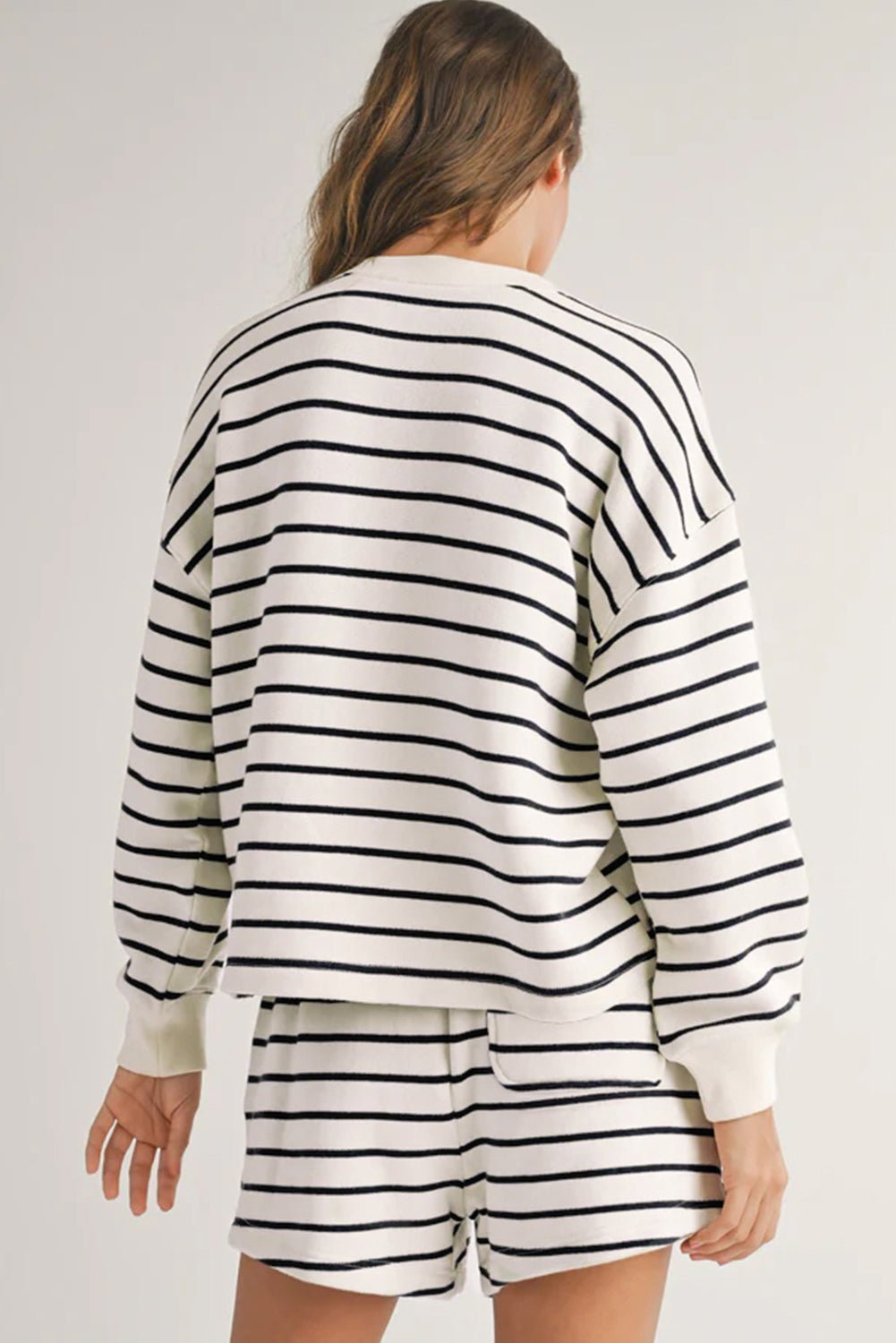 Black white Stripes Printed Half Button Long Sleeve Top and Shorts Set - Chaelisa's New Jammies