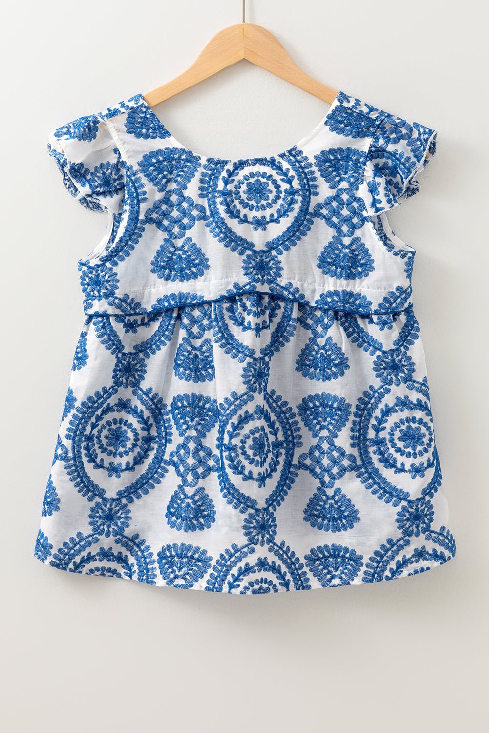 Blue Boho Print Flutter Sleeve Crew Neck Blouse - Chaelisa's New Jammies