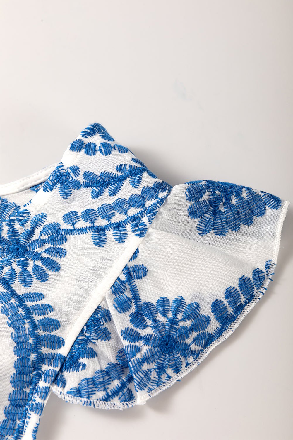 Blue Boho Print Flutter Sleeve Crew Neck Blouse - Chaelisa's New Jammies