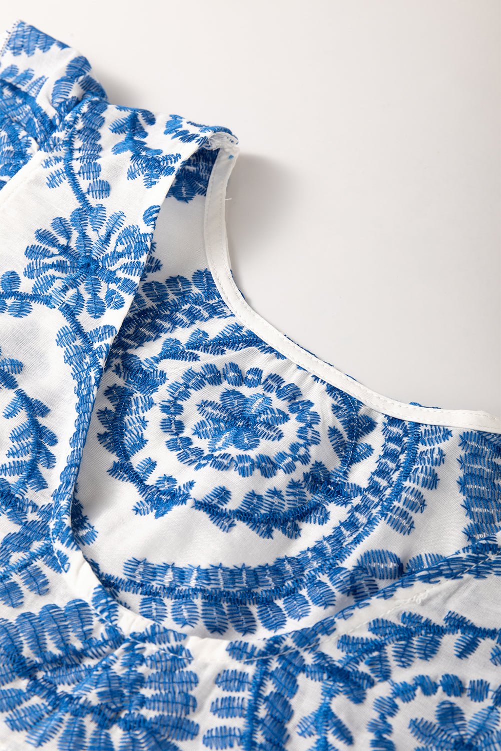 Blue Boho Print Flutter Sleeve Crew Neck Blouse - Chaelisa's New Jammies