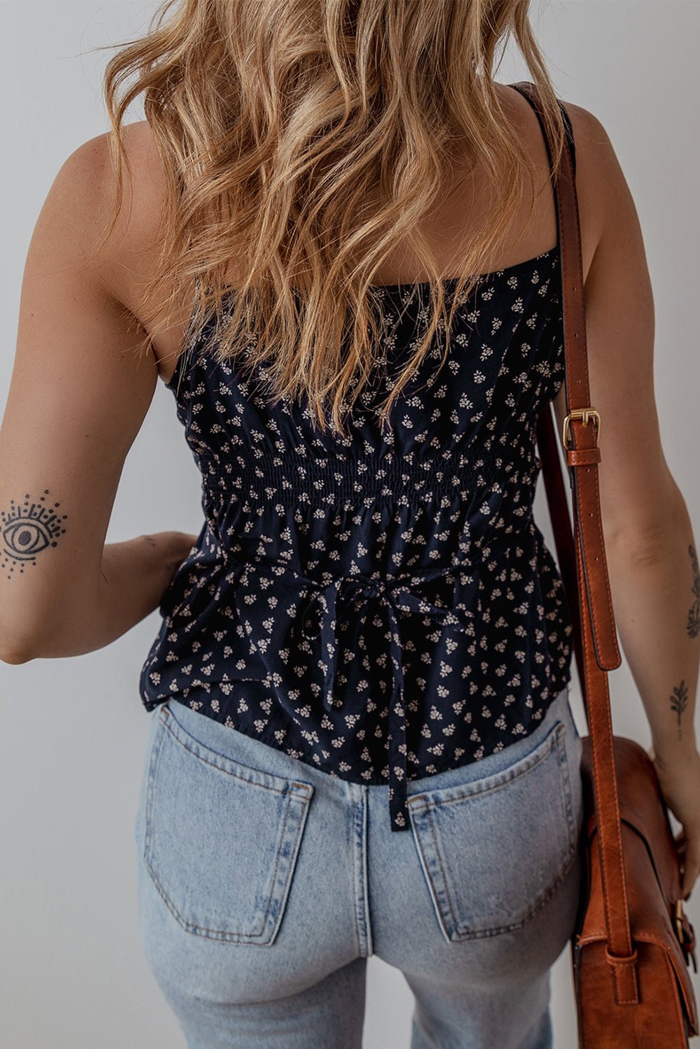 Blue Floral Print Spaghetti Strap Buttoned V Neck Tank Top - Chaelisa's New Jammies