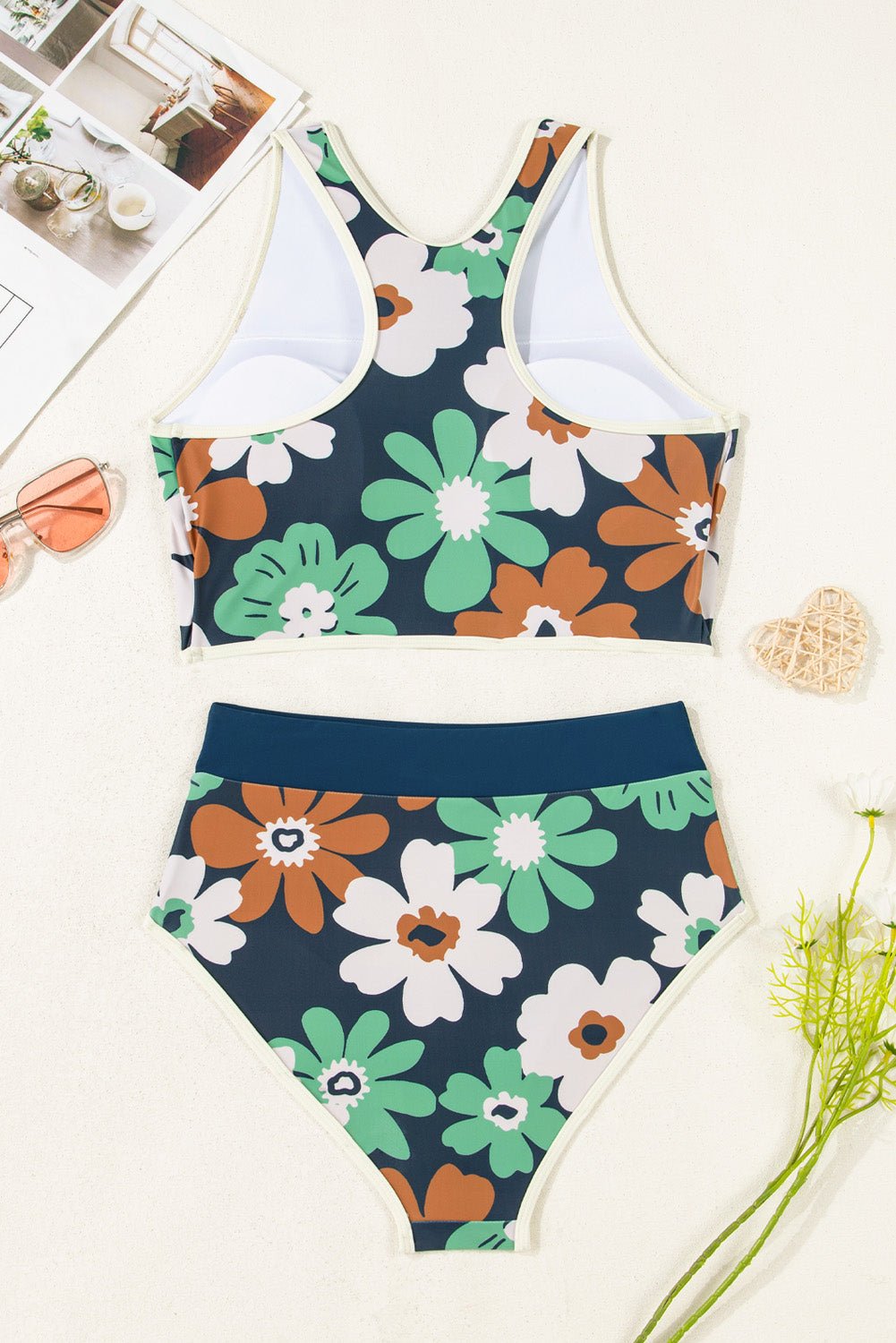 Blue Flower Zip up Racerback High Waisted Bikini - Chaelisa's New Jammies