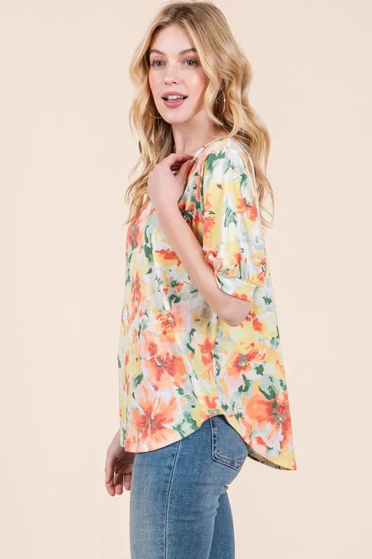BOMBOM Floral Round Neck Puff Sleeve Top - Chaelisa's New Jammies