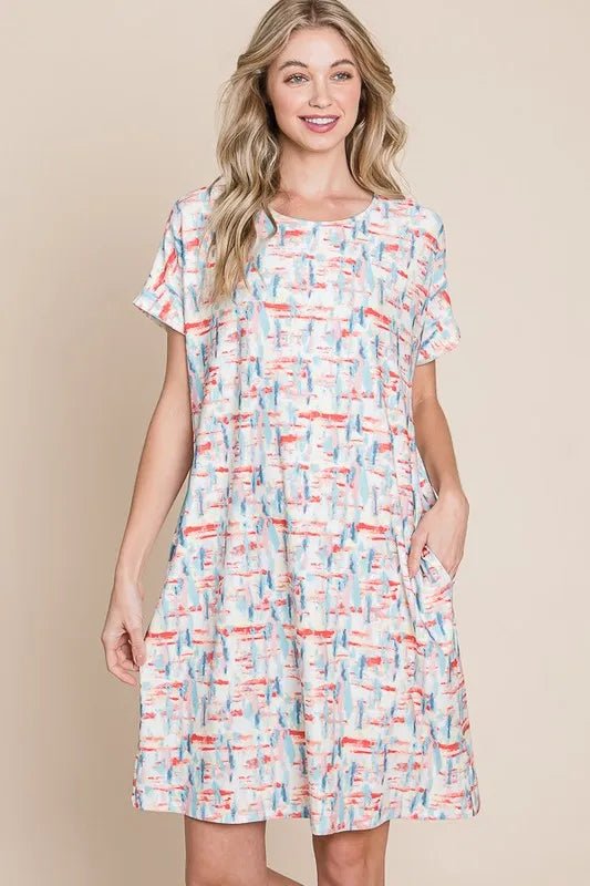 BOMBOM Printed Round Neck Short Sleeve Tee Dress - Chaelisa's New Jammies