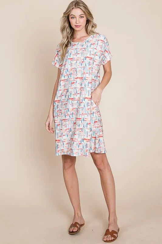 BOMBOM Printed Round Neck Short Sleeve Tee Dress - Chaelisa's New Jammies