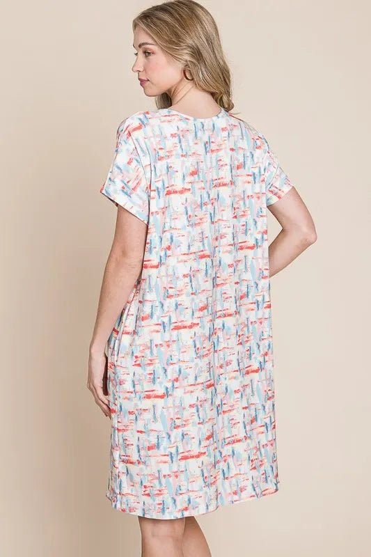 BOMBOM Printed Round Neck Short Sleeve Tee Dress - Chaelisa's New Jammies