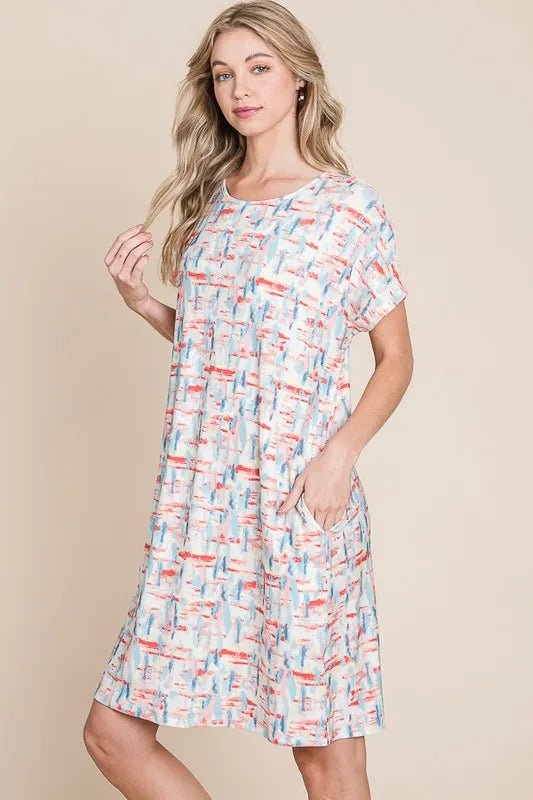 BOMBOM Printed Round Neck Short Sleeve Tee Dress - Chaelisa's New Jammies