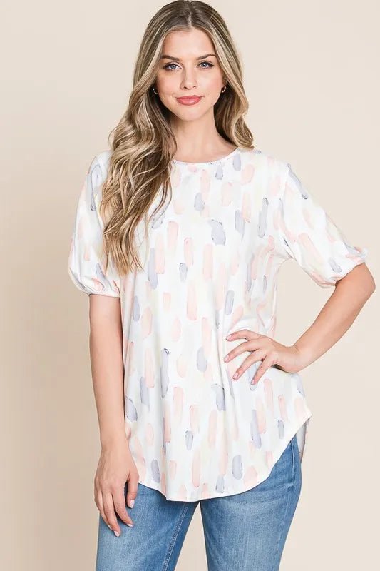 BOMBOM Round Neck Puff Short Sleeve Blouse - Chaelisa's New Jammies