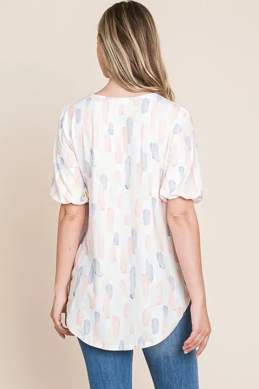 BOMBOM Round Neck Puff Short Sleeve Blouse - Chaelisa's New Jammies