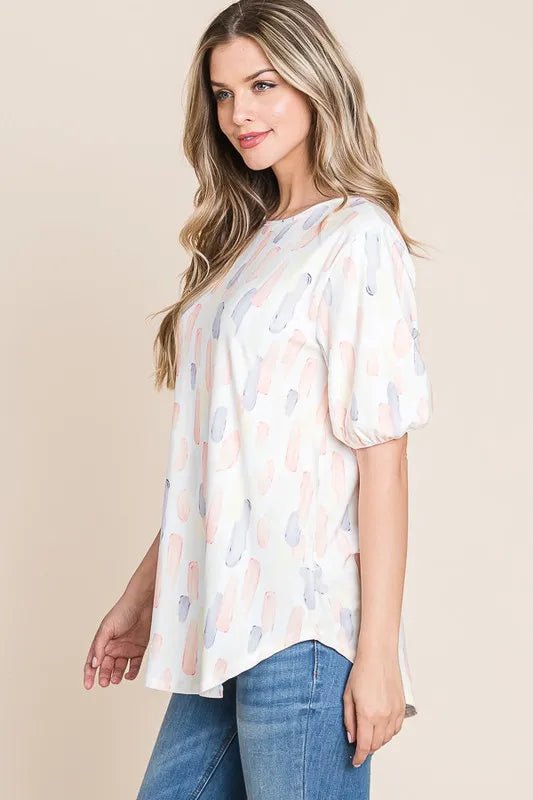 BOMBOM Round Neck Puff Short Sleeve Blouse - Chaelisa's New Jammies