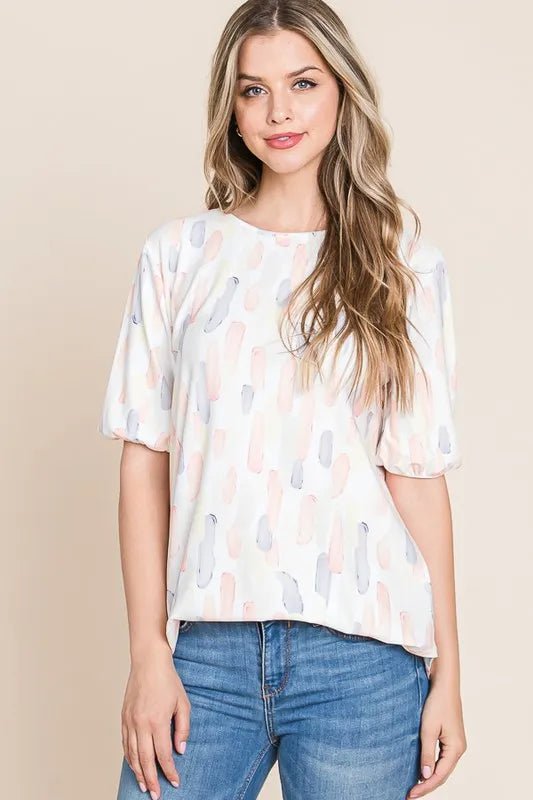 BOMBOM Round Neck Puff Short Sleeve Blouse - Chaelisa's New Jammies