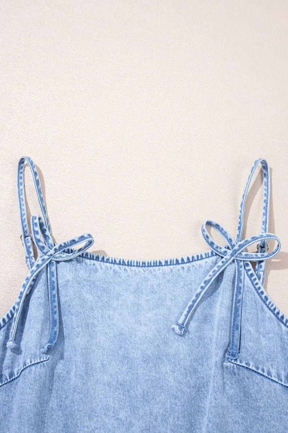 Bow Detail Spaghetti Straps Ruffle Hem Denim Dress - Chaelisa's New Jammies