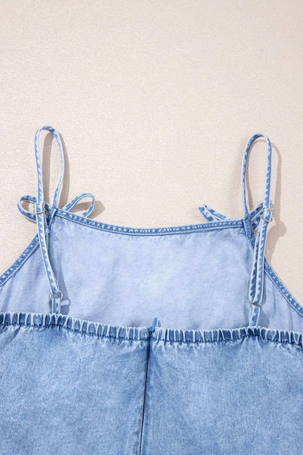 Bow Detail Spaghetti Straps Ruffle Hem Denim Dress - Chaelisa's New Jammies