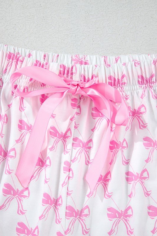 Bowknot Shirt and Ruffle Hem Shorts Pajama Set - Chaelisa's New Jammies