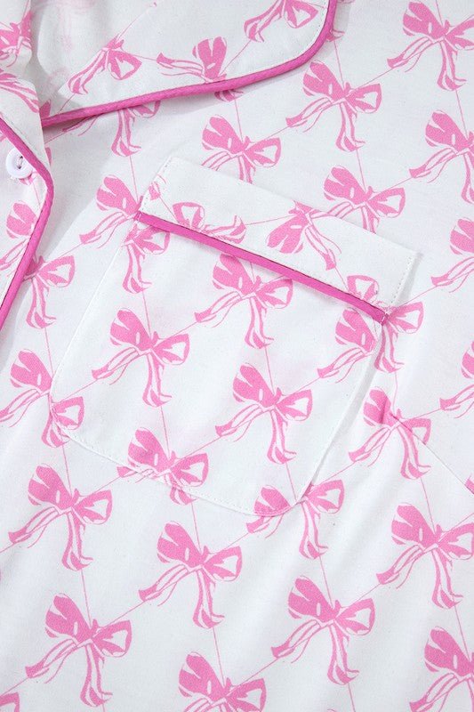 Bowknot Shirt and Ruffle Hem Shorts Pajama Set - Chaelisa's New Jammies