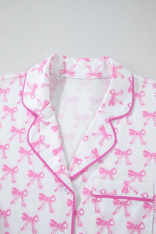 Bowknot Shirt and Ruffle Hem Shorts Pajama Set - Chaelisa's New Jammies
