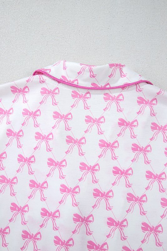 Bowknot Shirt and Ruffle Hem Shorts Pajama Set - Chaelisa's New Jammies