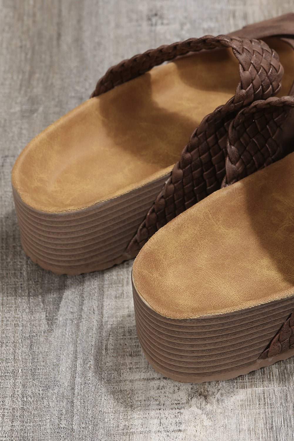 Brown Braided Detail Criss Cross Platform Slippers - Chaelisa's New Jammies