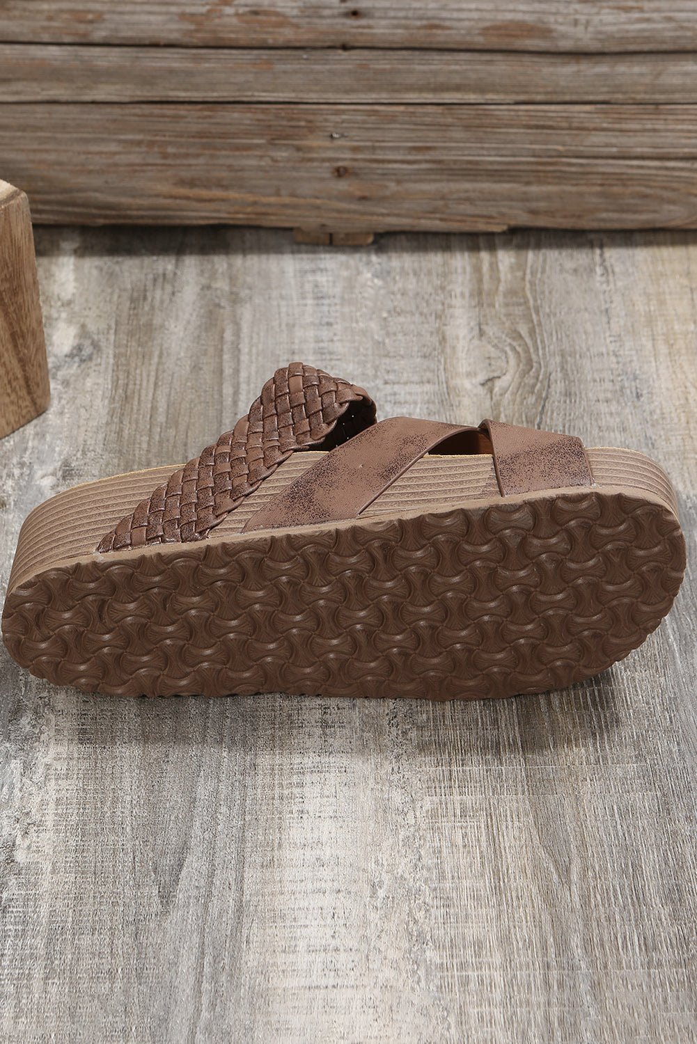 Brown Braided Detail Criss Cross Platform Slippers - Chaelisa's New Jammies