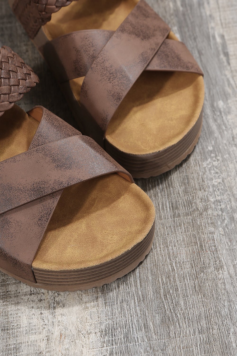 Brown Braided Detail Criss Cross Platform Slippers - Chaelisa's New Jammies