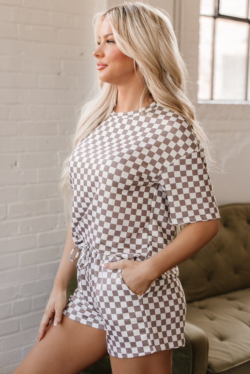 Brown Checkered Top and Short Casual 2pcs Set - Chaelisa's New Jammies