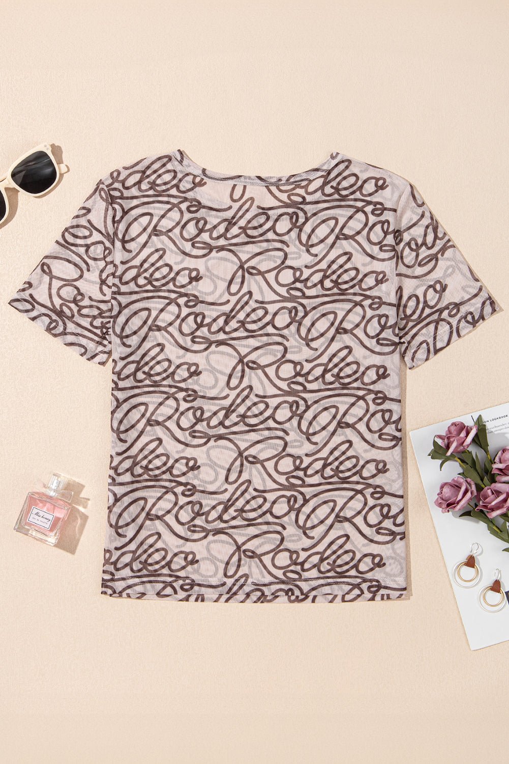 Brown Rodeo Print Round Neck Slim Fit Mesh T Shirt - Chaelisa's New Jammies
