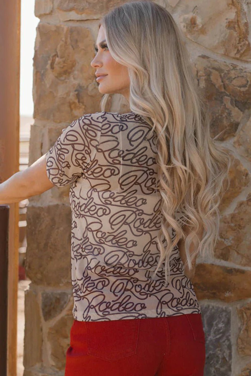 Brown Rodeo Print Round Neck Slim Fit Mesh T Shirt - Chaelisa's New Jammies