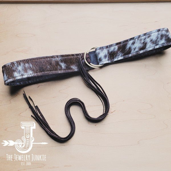 Brown&White Hide Leather Belt w/ Leather Fringe - Chaelisa's New Jammies