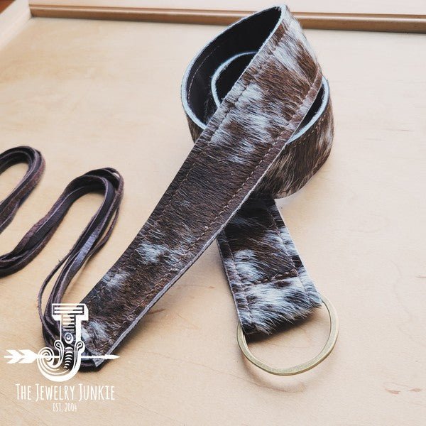 Brown&White Hide Leather Belt w/ Leather Fringe - Chaelisa's New Jammies