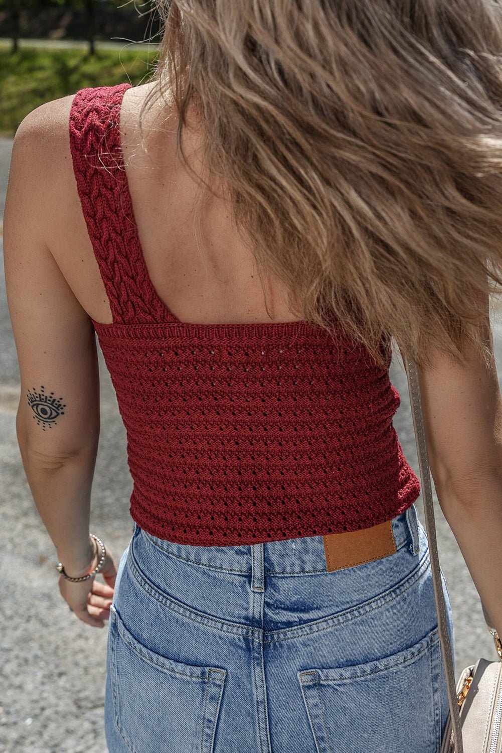 Burgundy Cable Knit Pointelle Slim Fit V Neck Sweater Vest - Chaelisa's New Jammies