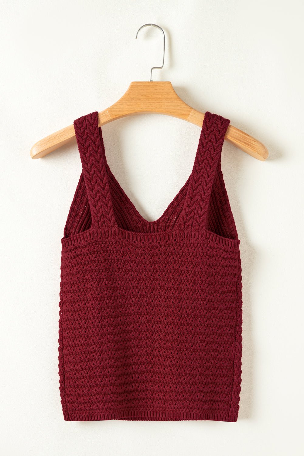 Burgundy Cable Knit Pointelle Slim Fit V Neck Sweater Vest - Chaelisa's New Jammies