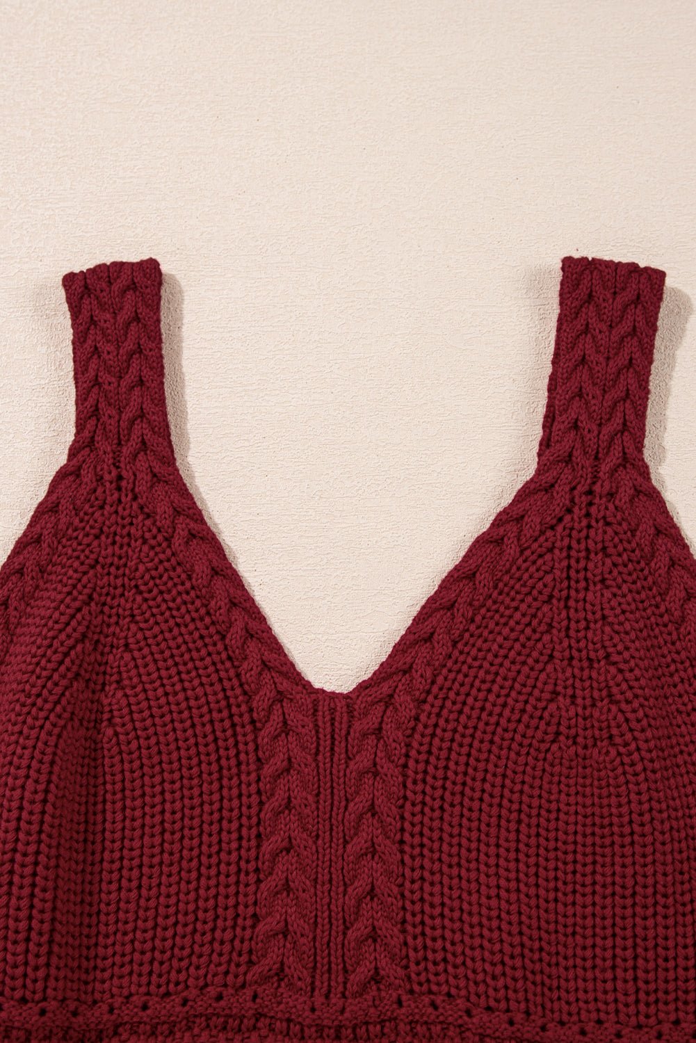 Burgundy Cable Knit Pointelle Slim Fit V Neck Sweater Vest - Chaelisa's New Jammies