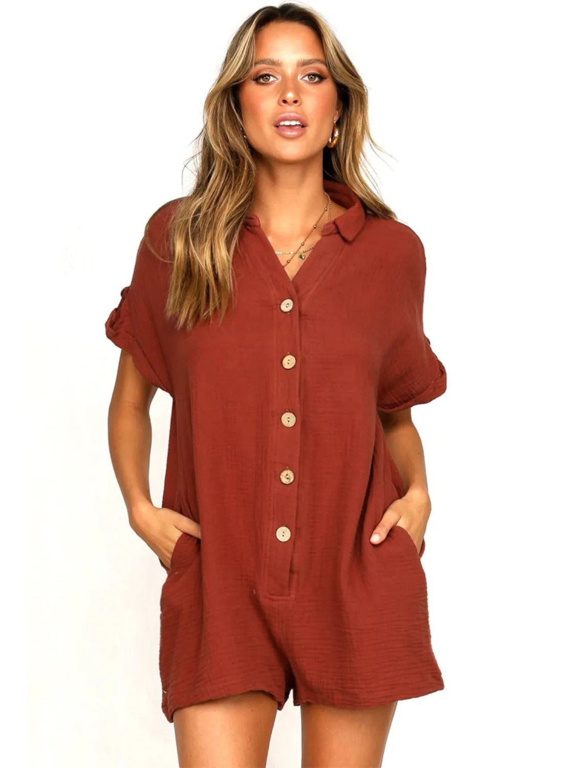 Button Front Short Sleeve Romper - Chaelisa's New Jammies