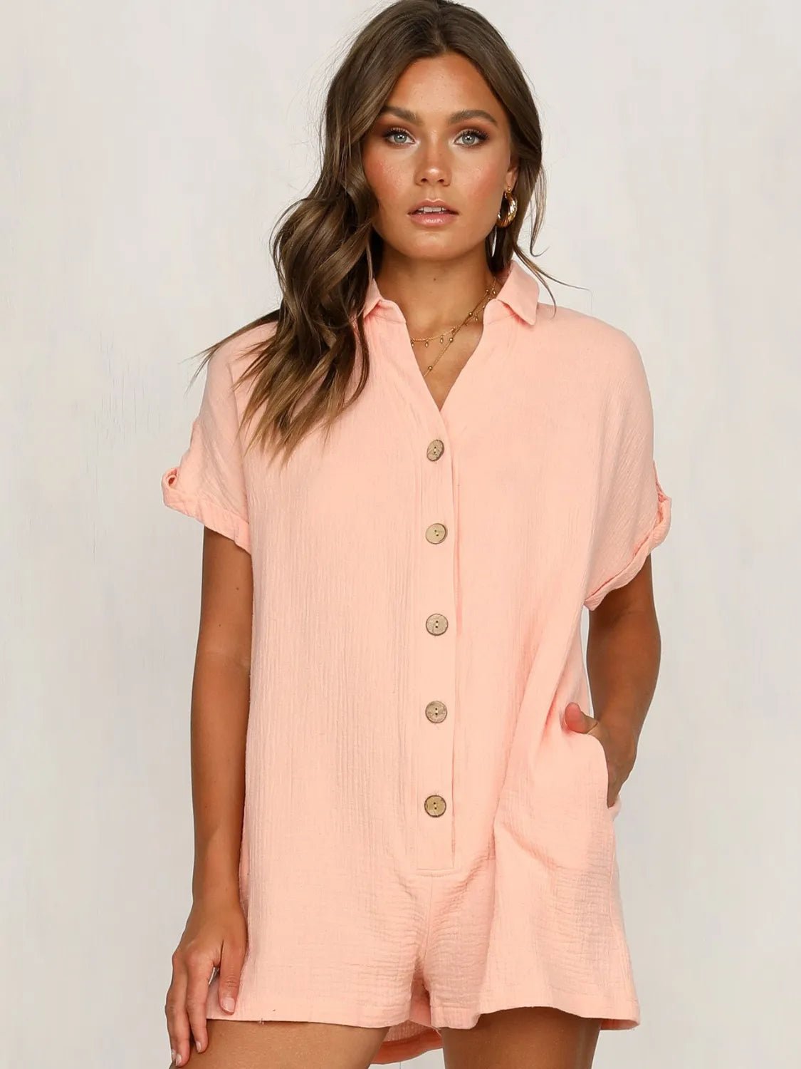 Button Front Short Sleeve Romper - Chaelisa's New Jammies