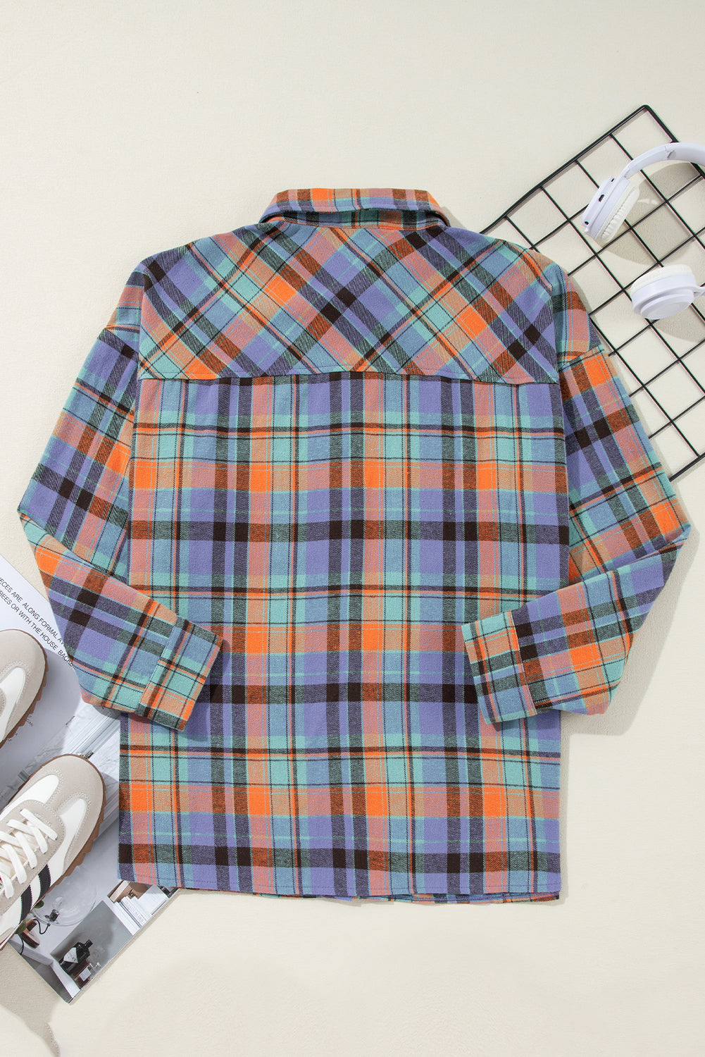 Red Plaid Print Drop Sleeve Loose Shirt-Chaelisa's New Jammies