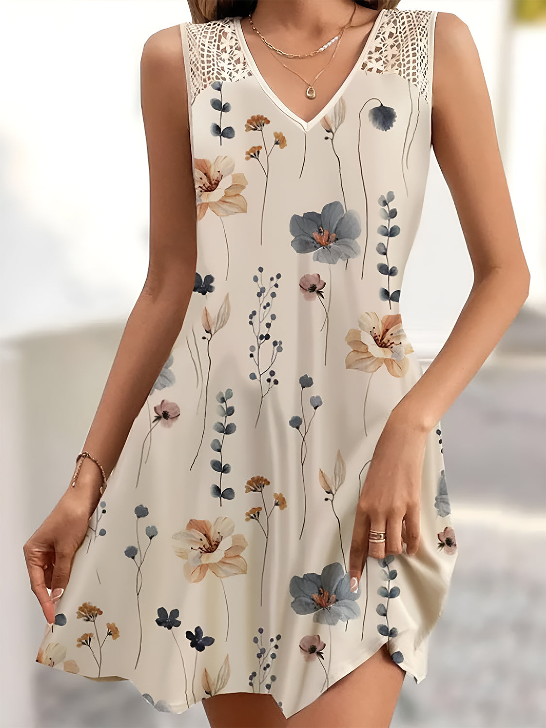 Printed V-Neck Sleeveless Mini Dress-Chaelisa's New Jammies