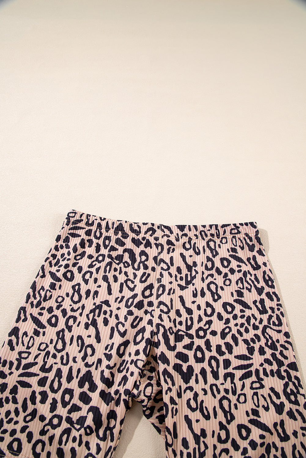 Khaki Leopard Print Ribbed Textured Knit Biker Shorts-Chaelisa's New Jammies