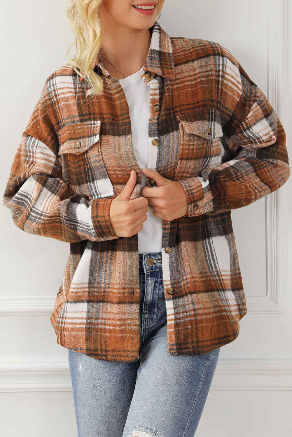 Brown Plaid Flap Pockets Shacket-Chaelisa's New Jammies