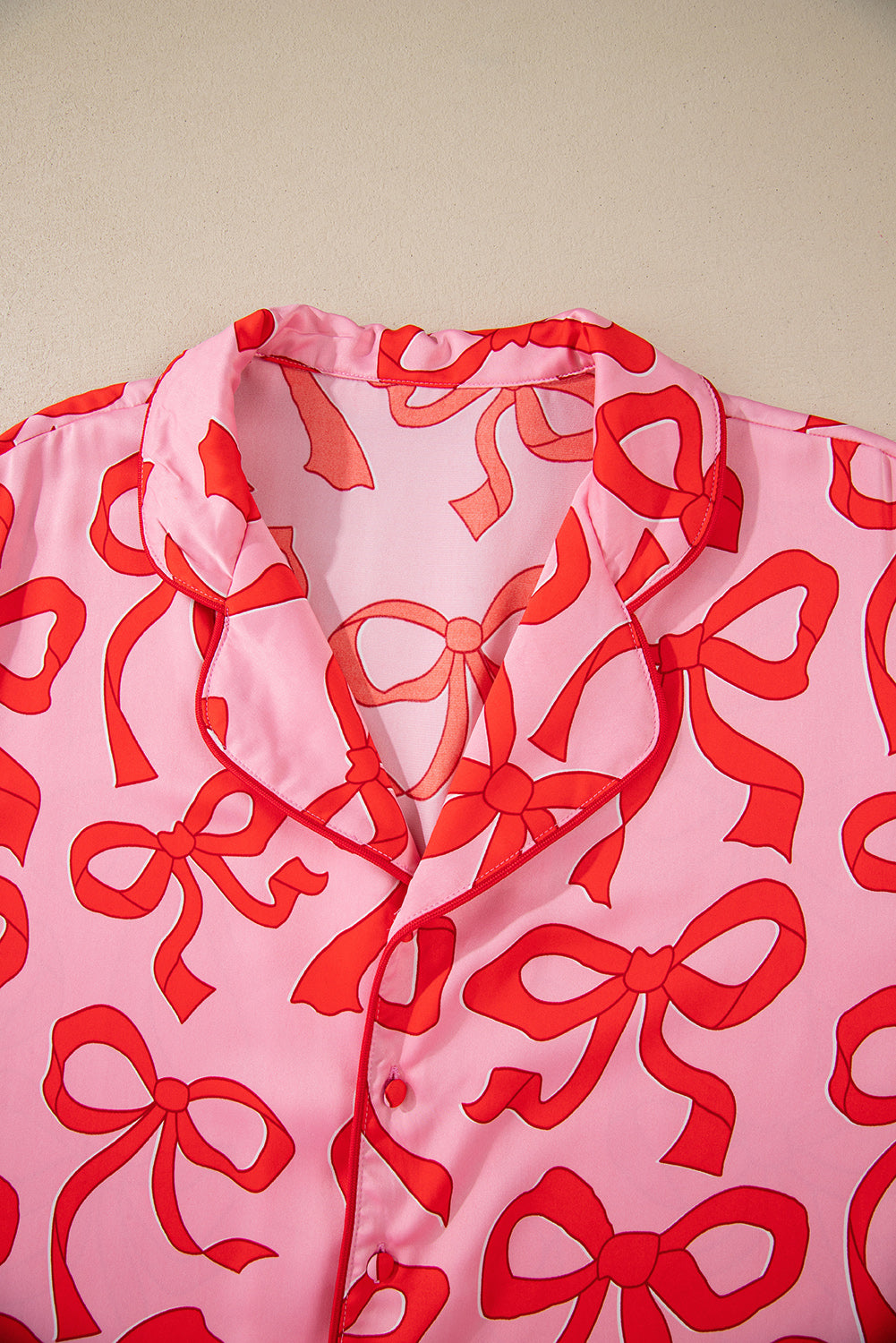 Pink 2pcs Bow Print Shirt Style Long Sleeve Pajama Set-Chaelisa's New Jammies