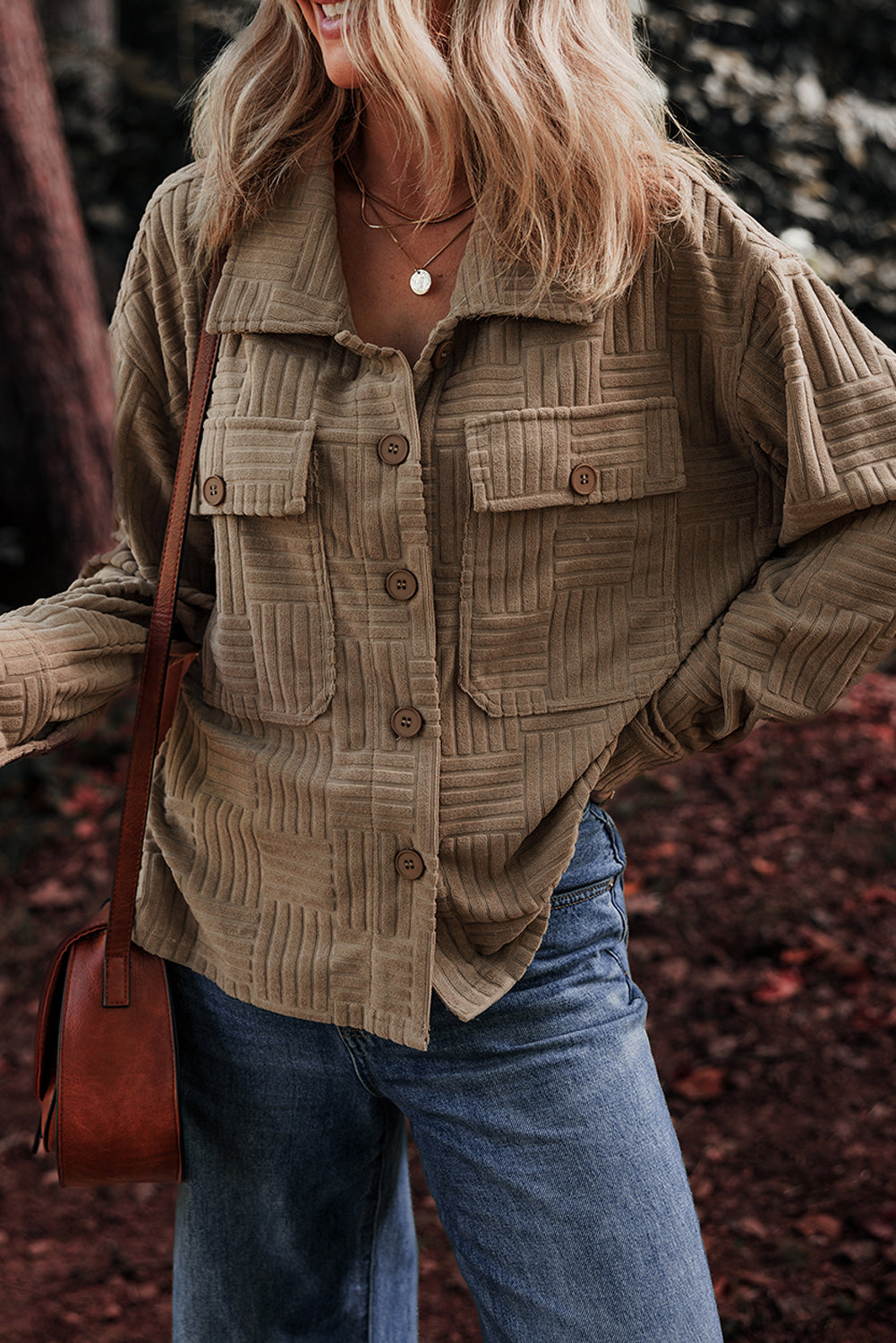Dark Khaki Textured Chest Pocket Button-up Shacket-Chaelisa's New Jammies