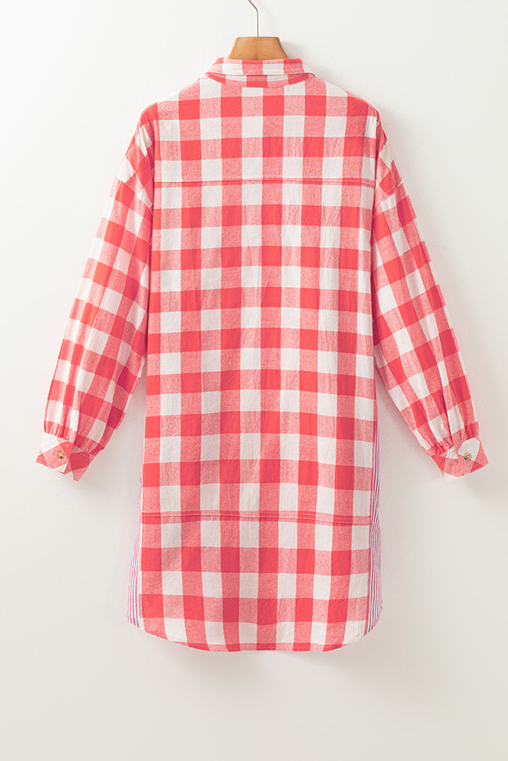 Pink Oversized Plaid Puff Sleeve Round Hem Shirt Dress-Chaelisa's New Jammies