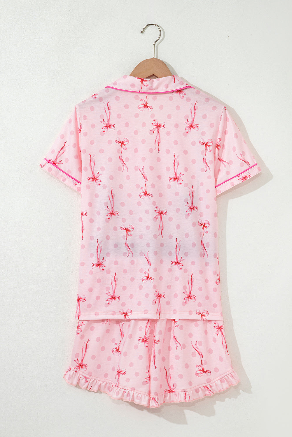 Pink Bow Print Contrast Pipping Short Pajamas Set-Chaelisa's New Jammies