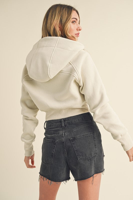 Aemi + Co Zip Up Raglan Sleeve Cropped Hoodie-Chaelisa's New Jammies