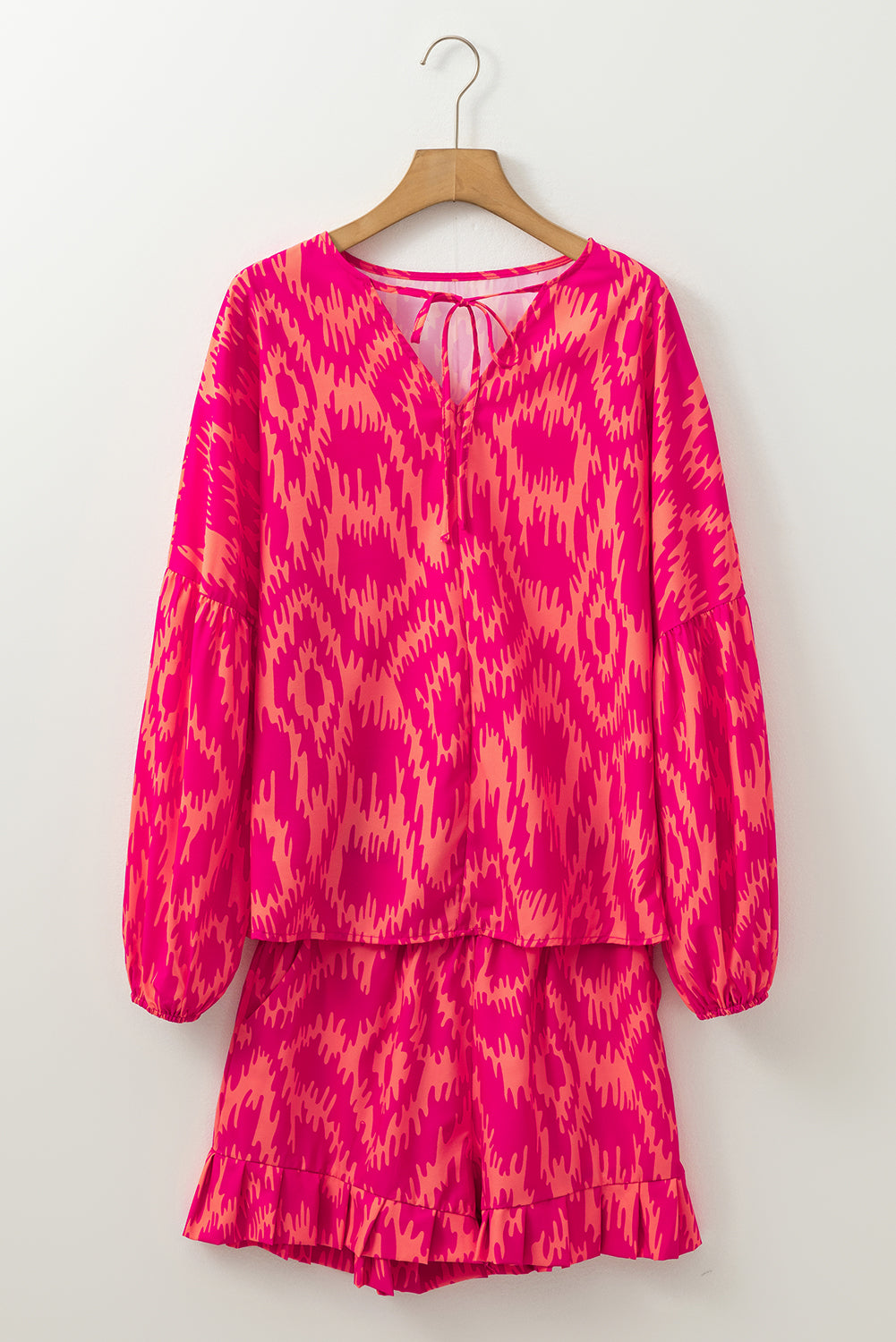 Rose Western Aztec Geometric Print Top and Ruffled Shorts Set-Chaelisa's New Jammies