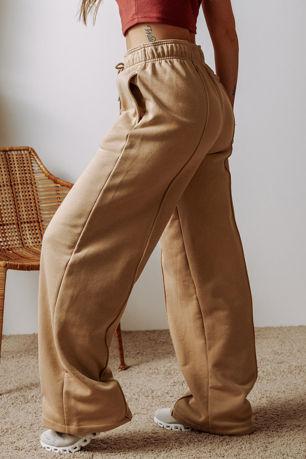 Smoke Gray Exposed Seam Drawstring High Waist Wide Leg Pants-Chaelisa's New Jammies