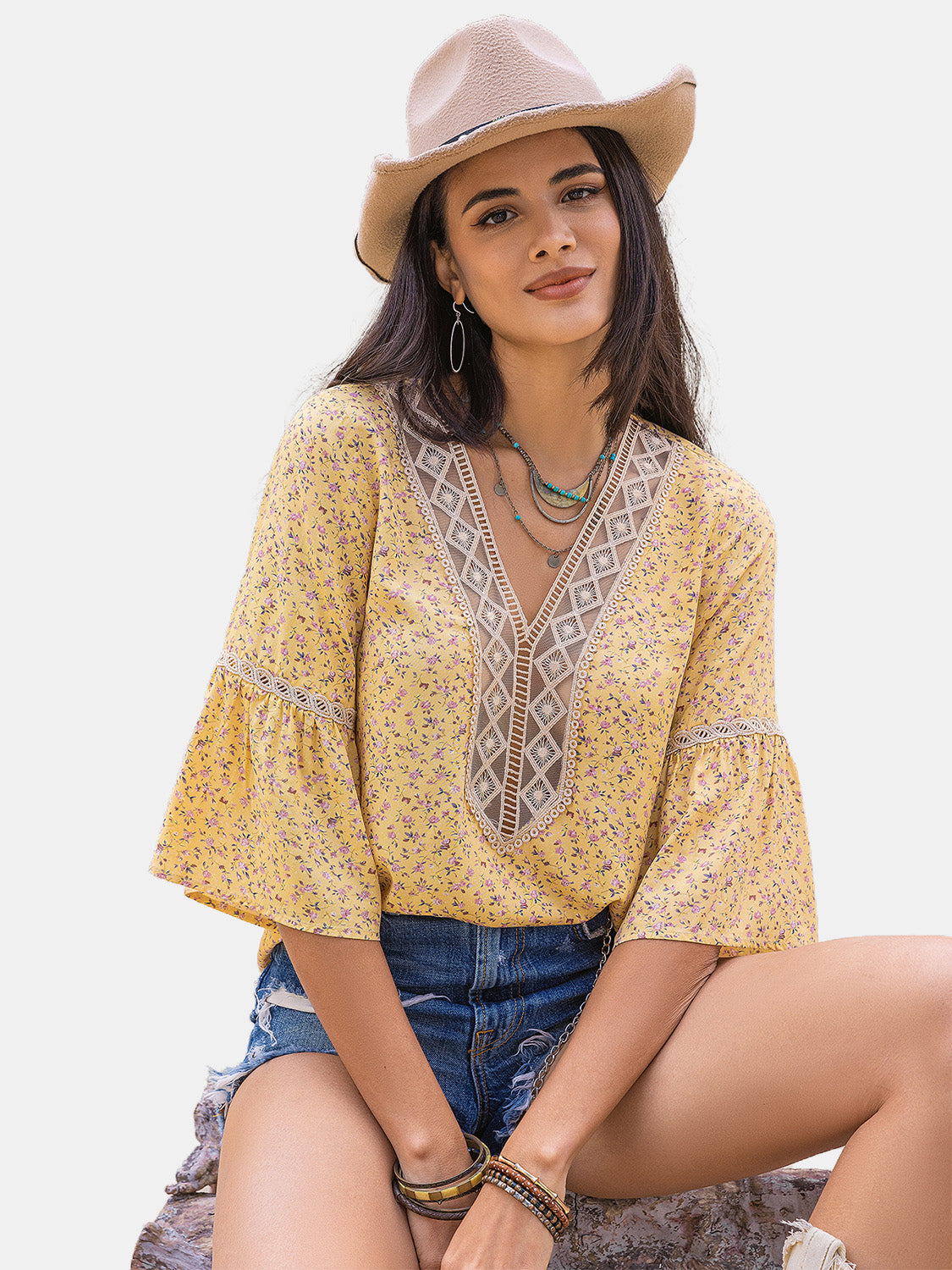 Ditsy Floral V-Neck Blouse-Chaelisa's New Jammies