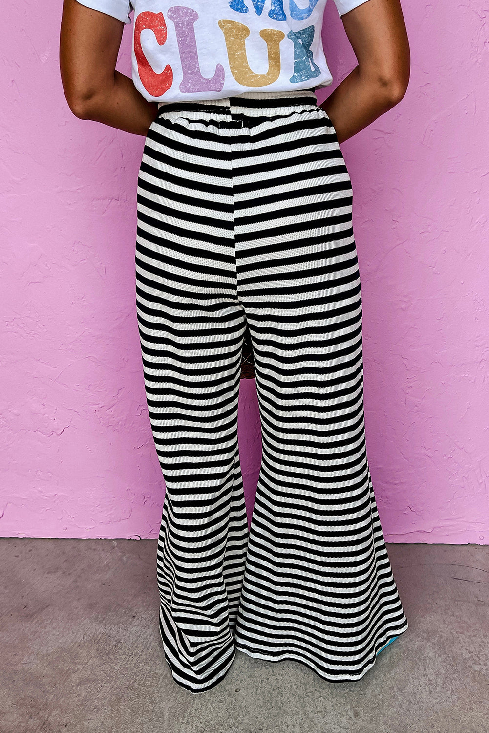 Black Stripe Lace-up Waist Casual Flared Pants-Chaelisa's New Jammies