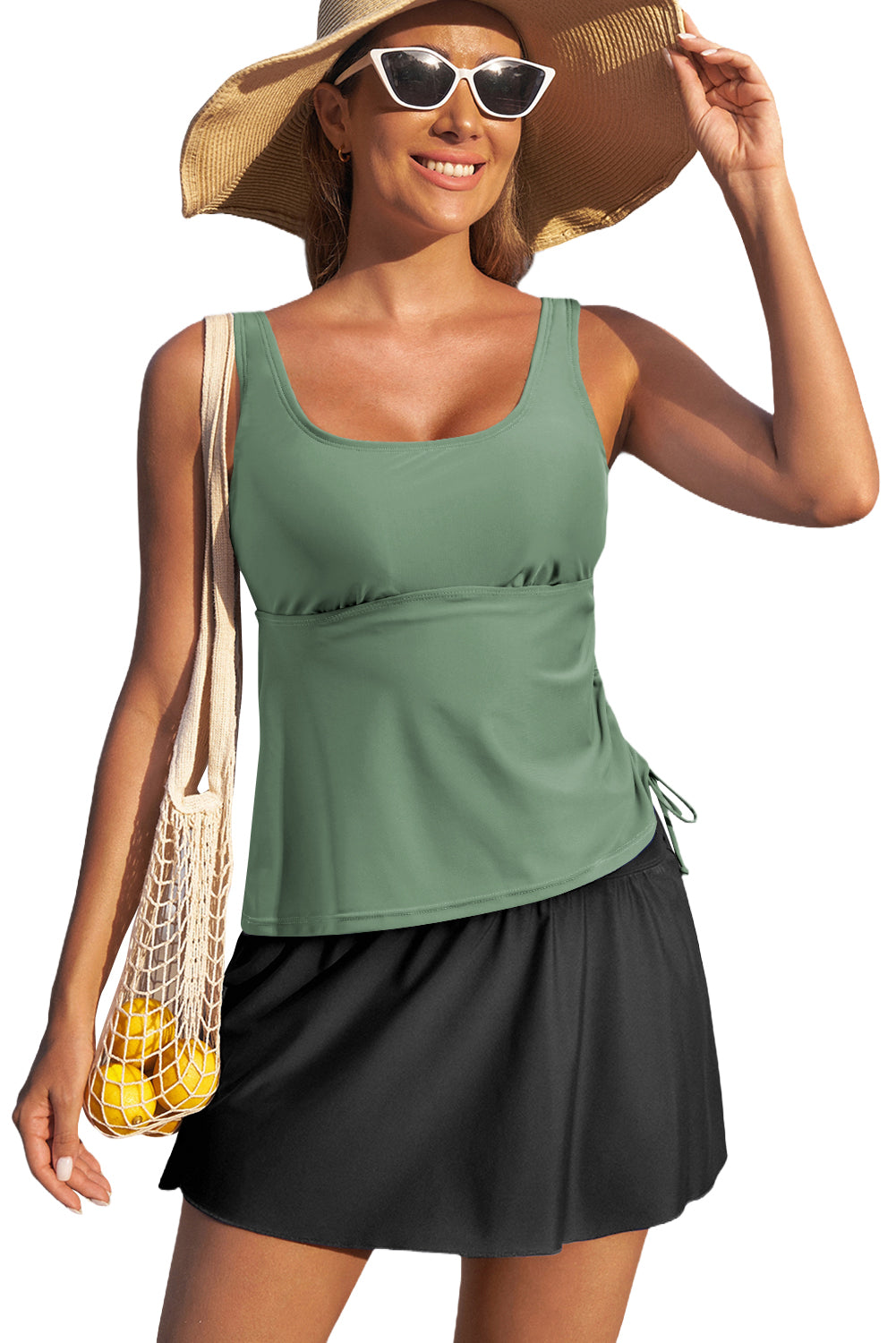 Mist Green Scoop Neck Adjustable Tankini and Matching Skort Bathing Suit-Chaelisa's New Jammies